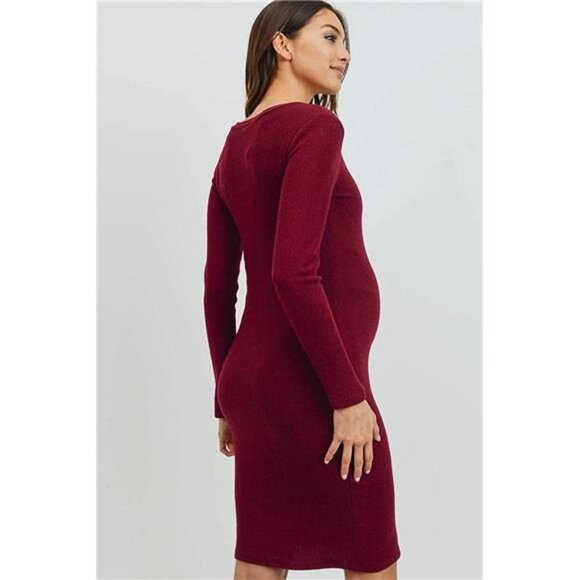 Women's Knit Ribbed Maternity Dress with Long Sleeve - Picture 3 of 7